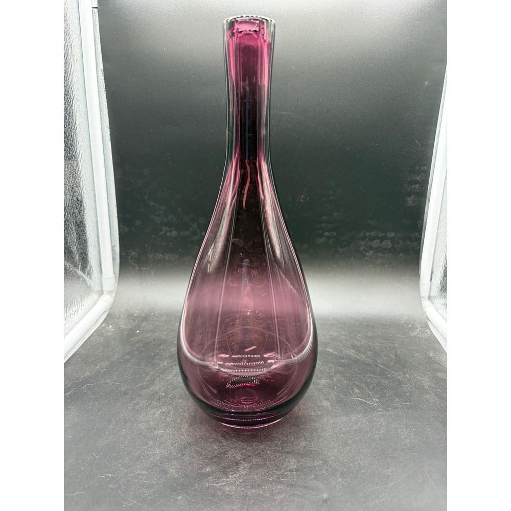 Vntg Amethyst Purple Art Glass Vase Mid Century Modern Teardrop‎ Bud Vase 11.5"